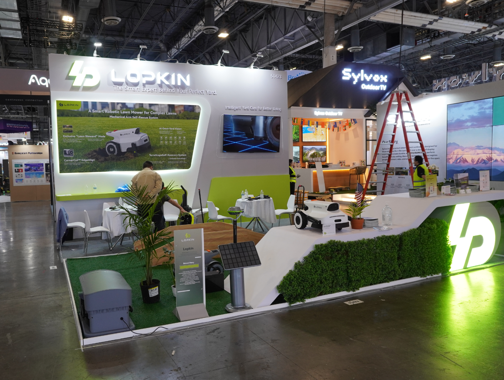 LOPKIN robotic lawn mower display at an international trade exhibition